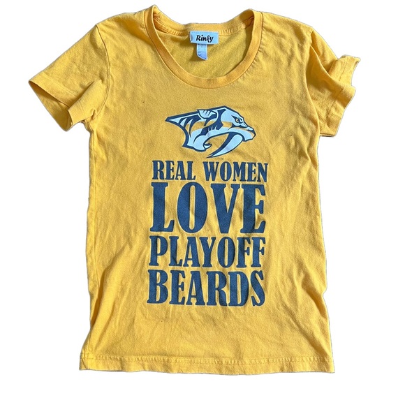 🌸RINKY YELLOW NASHVILLE PREDATORS PLAYOFF FITTED FULL LENGTH SHIRT SIZE SMALL - Picture 1 of 4